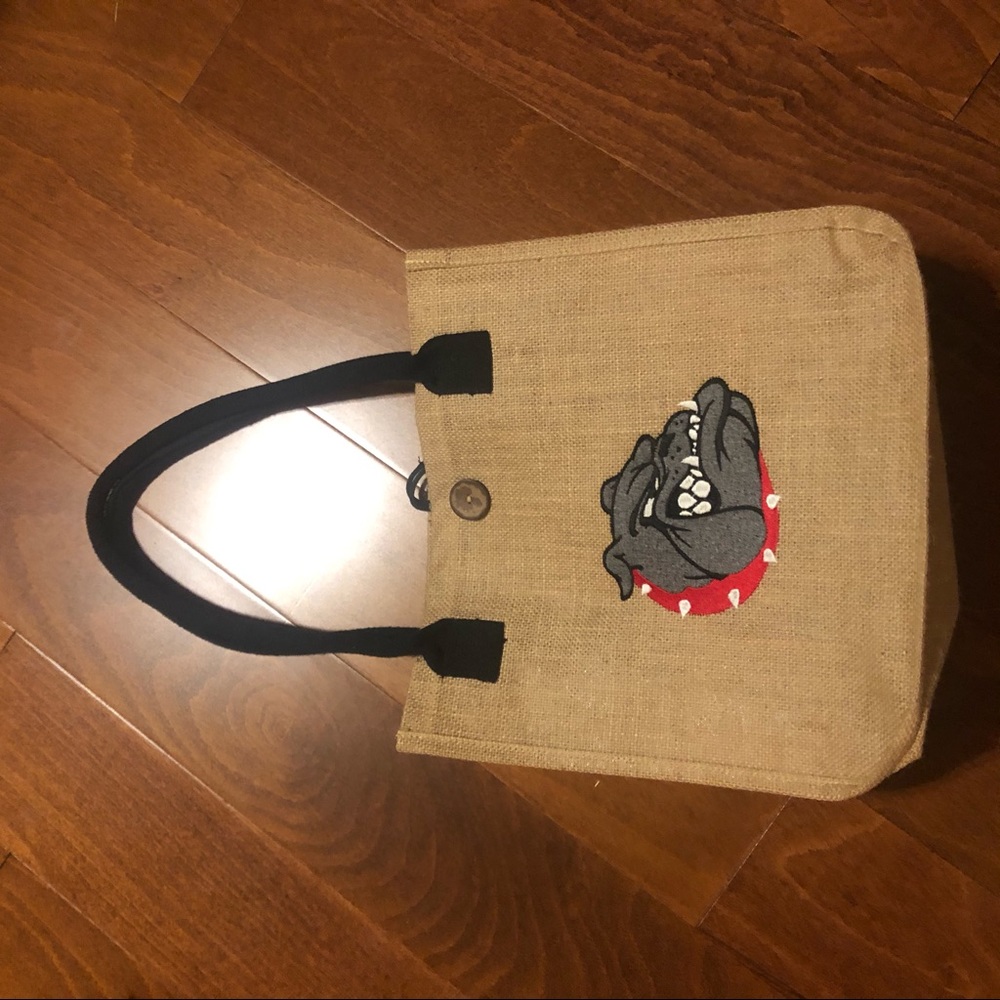 Purse with embroidery. Bulldog